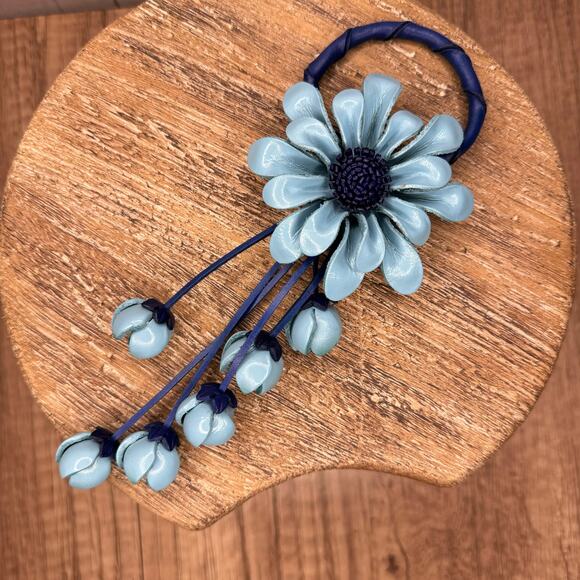 Genuine Leather Flower Purse Charm Leather Blue Spring Bag Charm NEW FAST SHIP - Picture 4 of 8